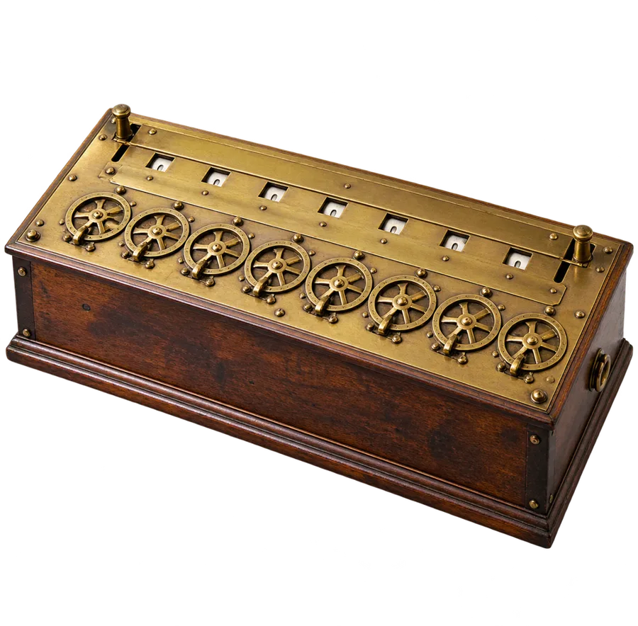Pascaline en bois et laiton