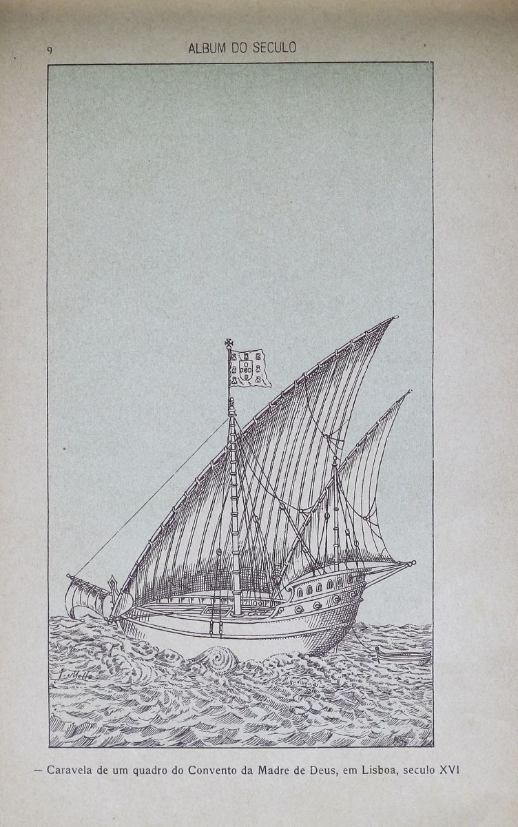 Une caravelle portugaise peinte au XVIe siècle, voiles triangulaires
