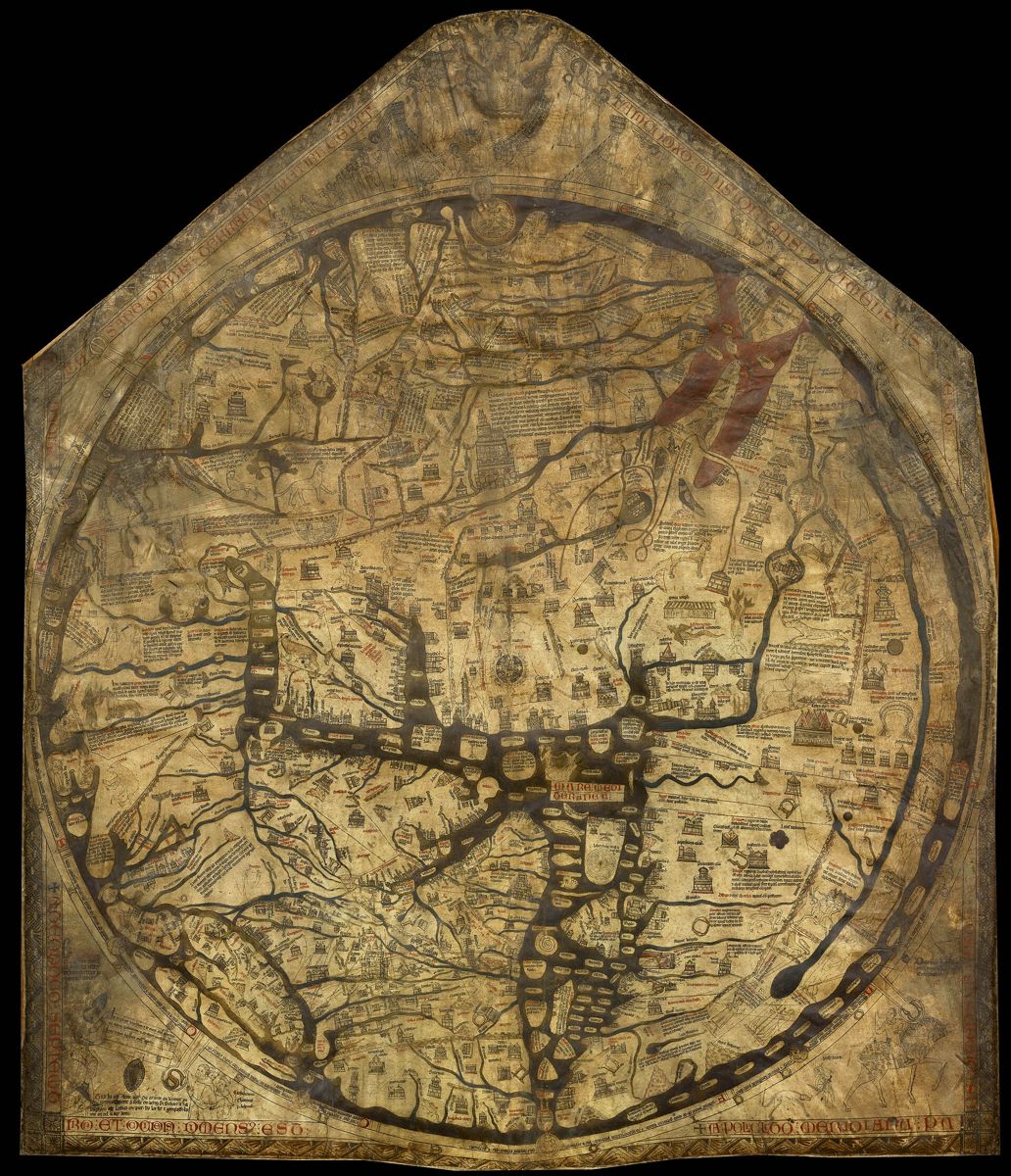 La mappemonde de Hereford, vers 1300 : un monde rond centré sur Jérusalem, rempli de bout en bout