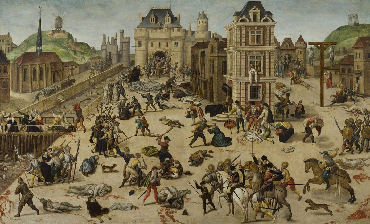 Le massacre de la Saint-Barthélemy peint par François Dubois : une rue de Paris en 1572