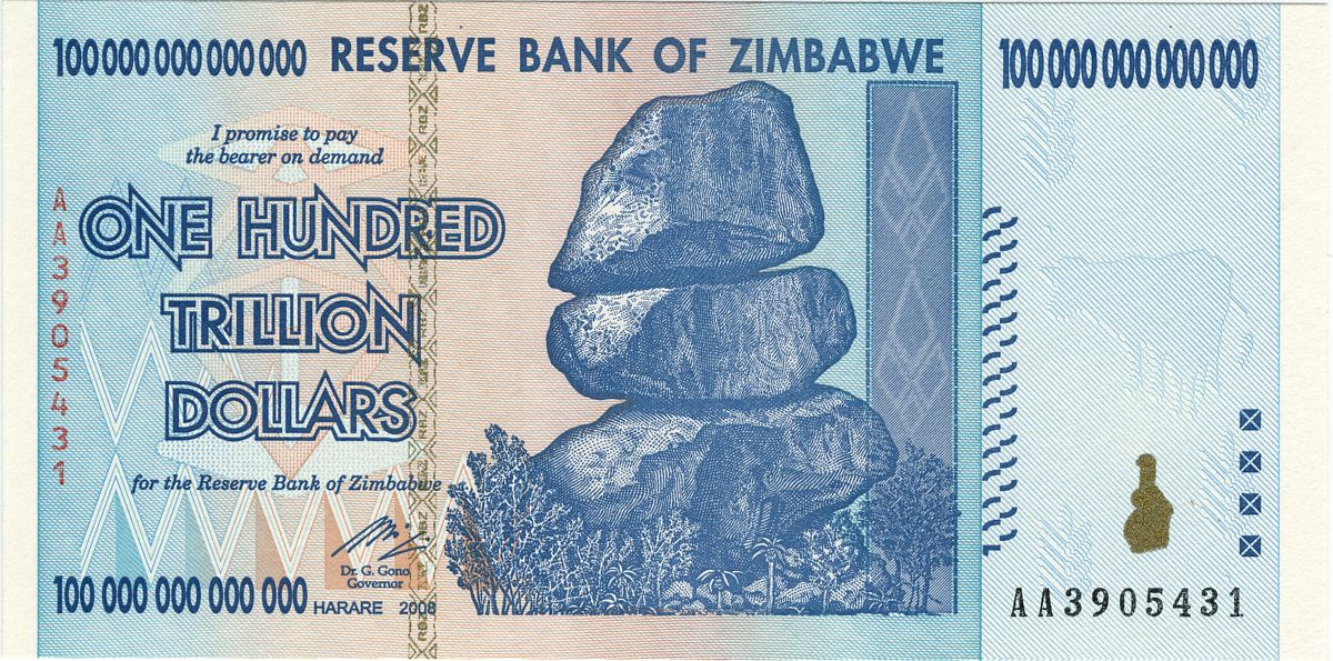 Billet zimbabwéen de 100 000 milliards de dollars