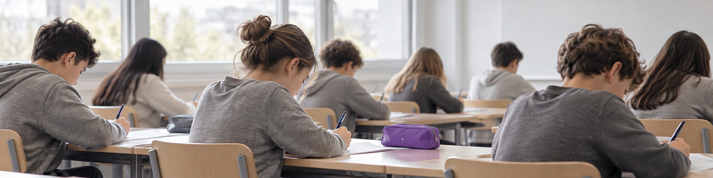 Deux groupes d’élèves en salle d’examen