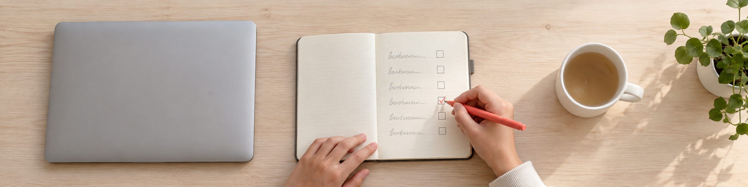 Une main coche une liste dans un carnet