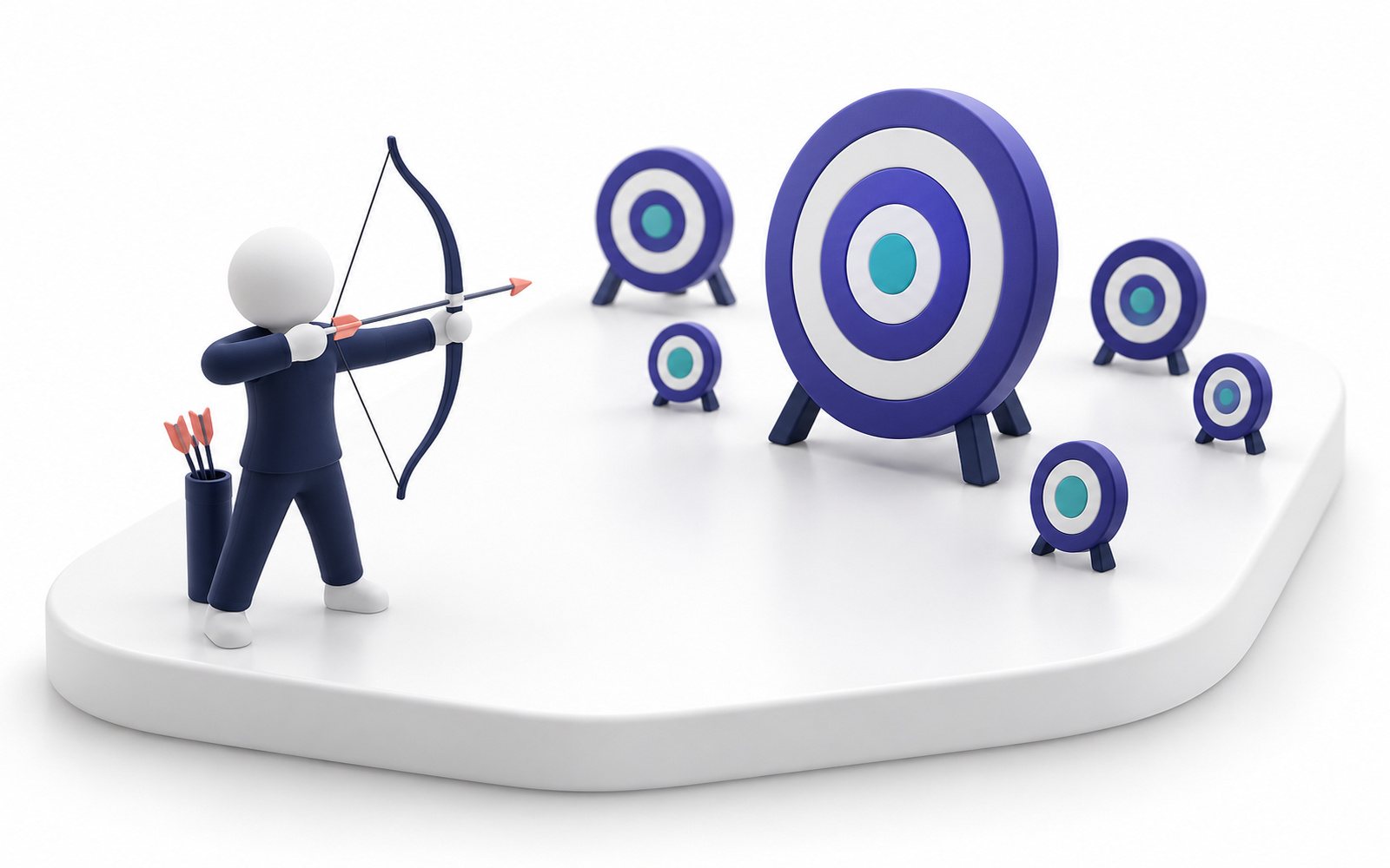 Un archer vise une grande cible indigo en ignorant les petites autour.