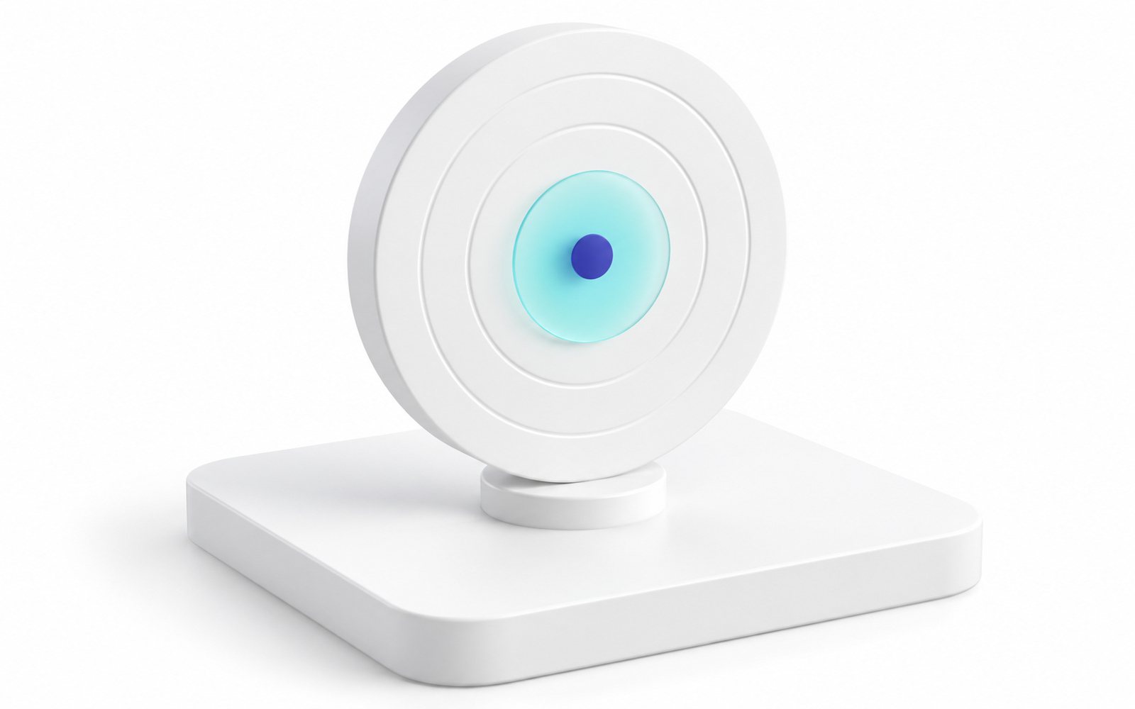 Une cible blanche avec un point indigo au centre entouré d’un halo turquoise.