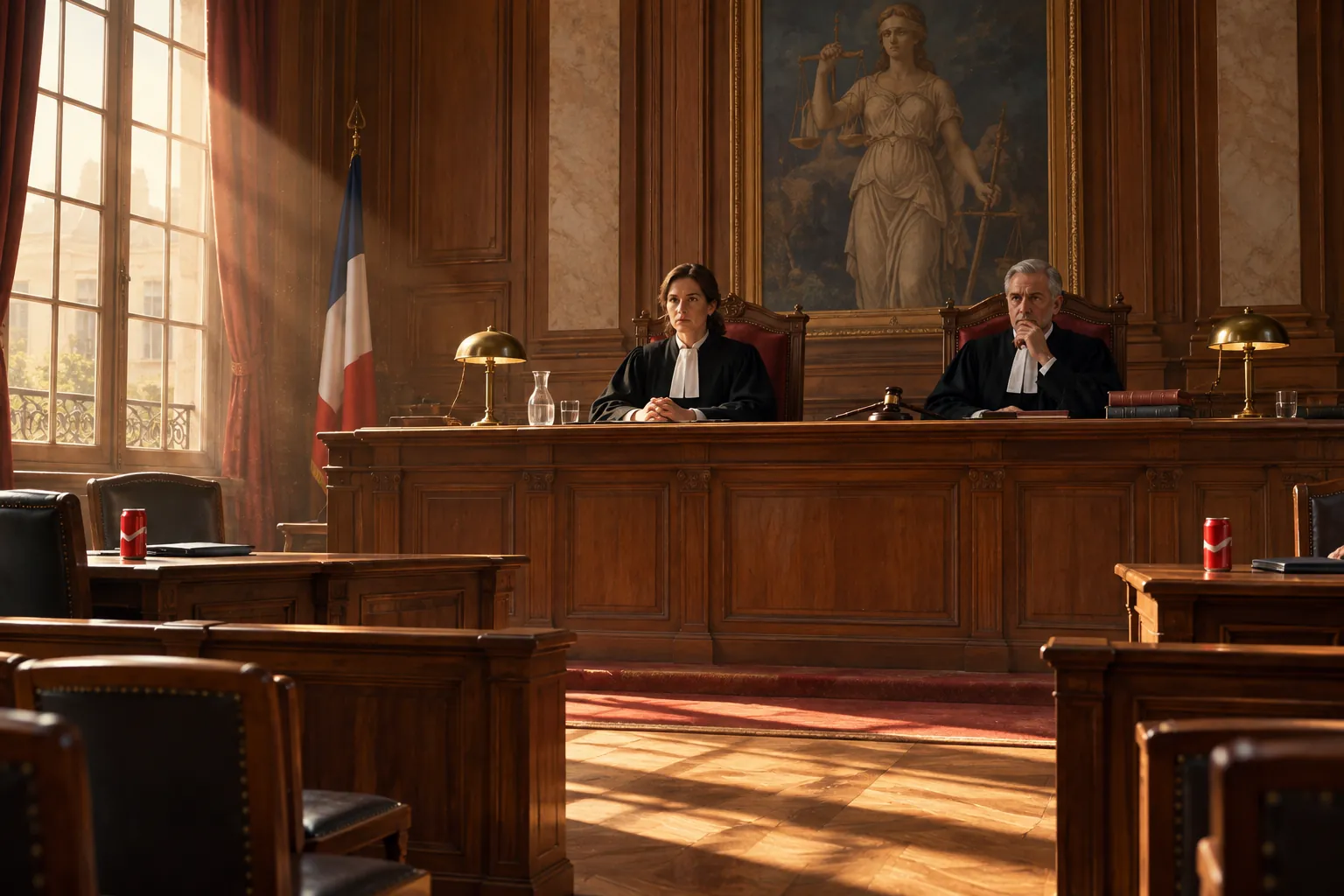 Une salle d’audience : le juge rend son verdict.