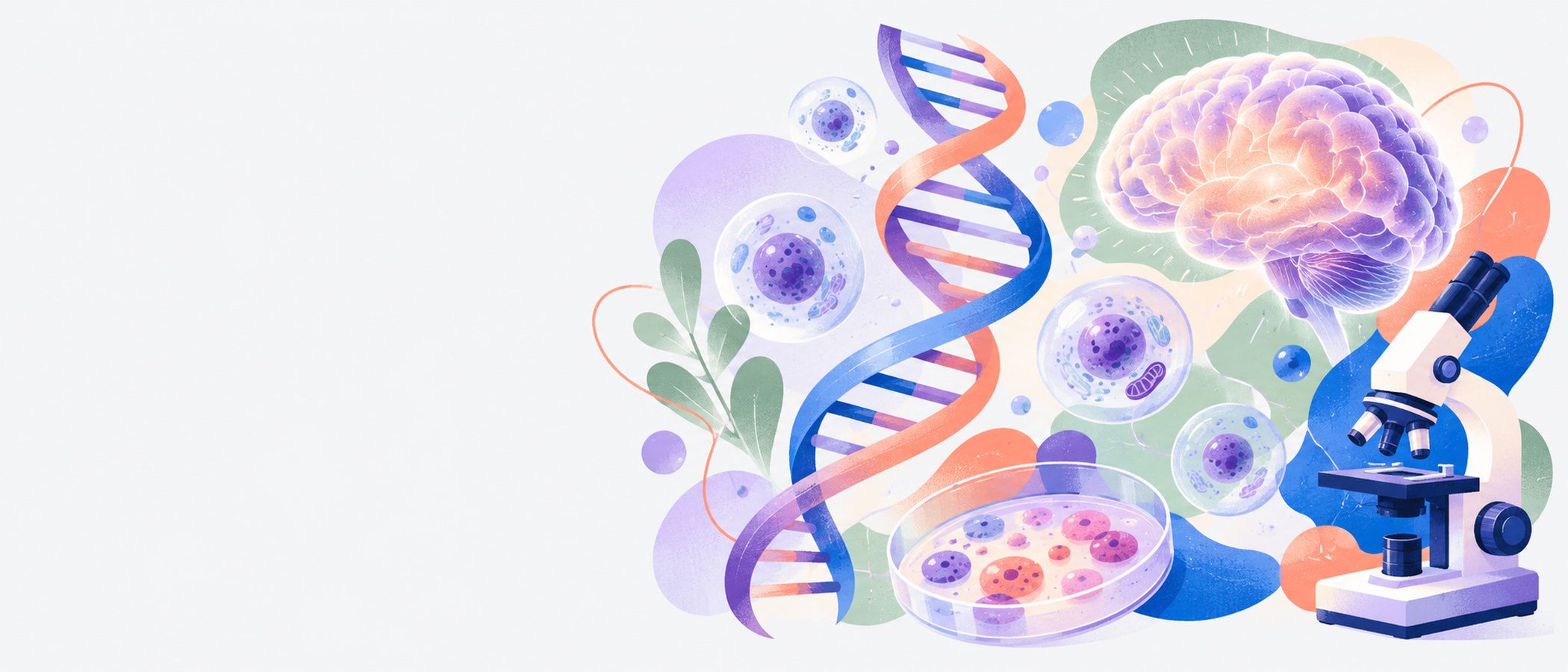 Du matériel de laboratoire de biologie sur fond clair.